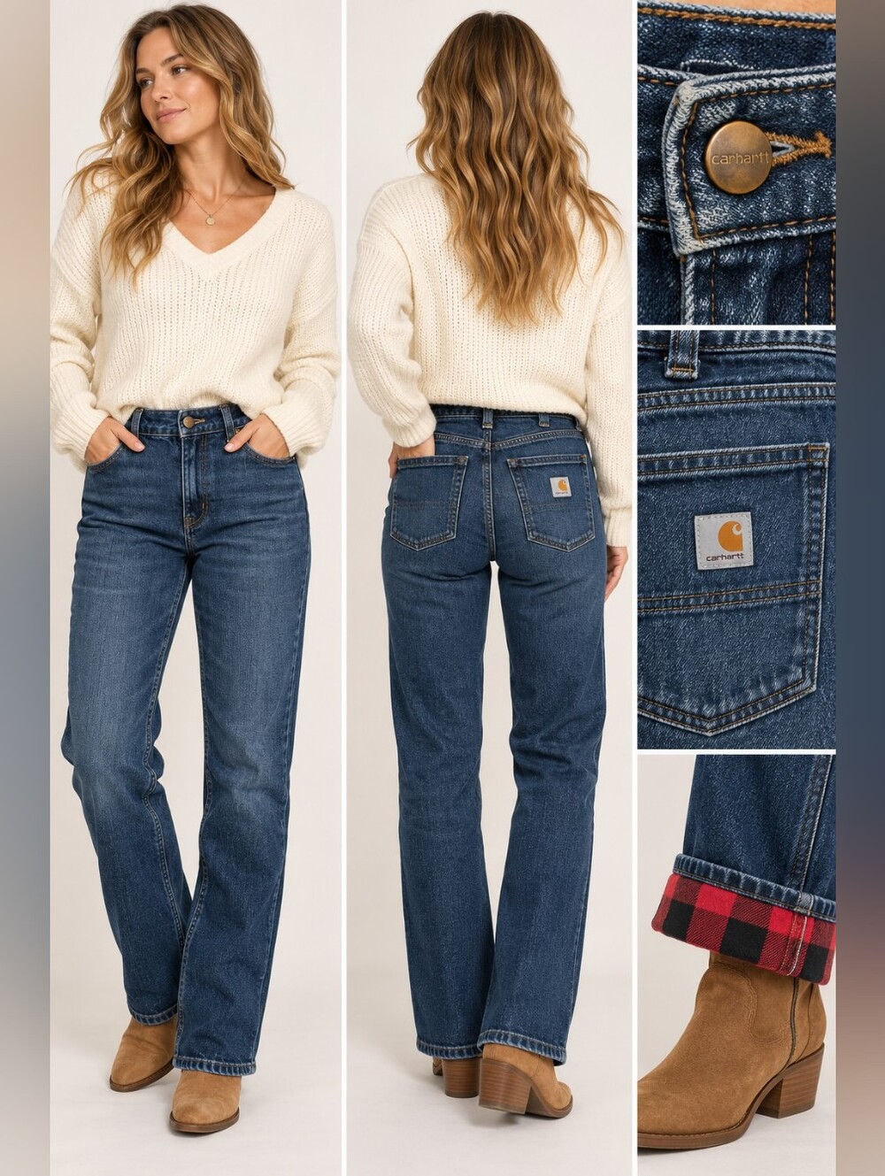 Carhartt Women’s 4 Regular Blaine Flannel Lined Loose Fit Straight Leg Jeans